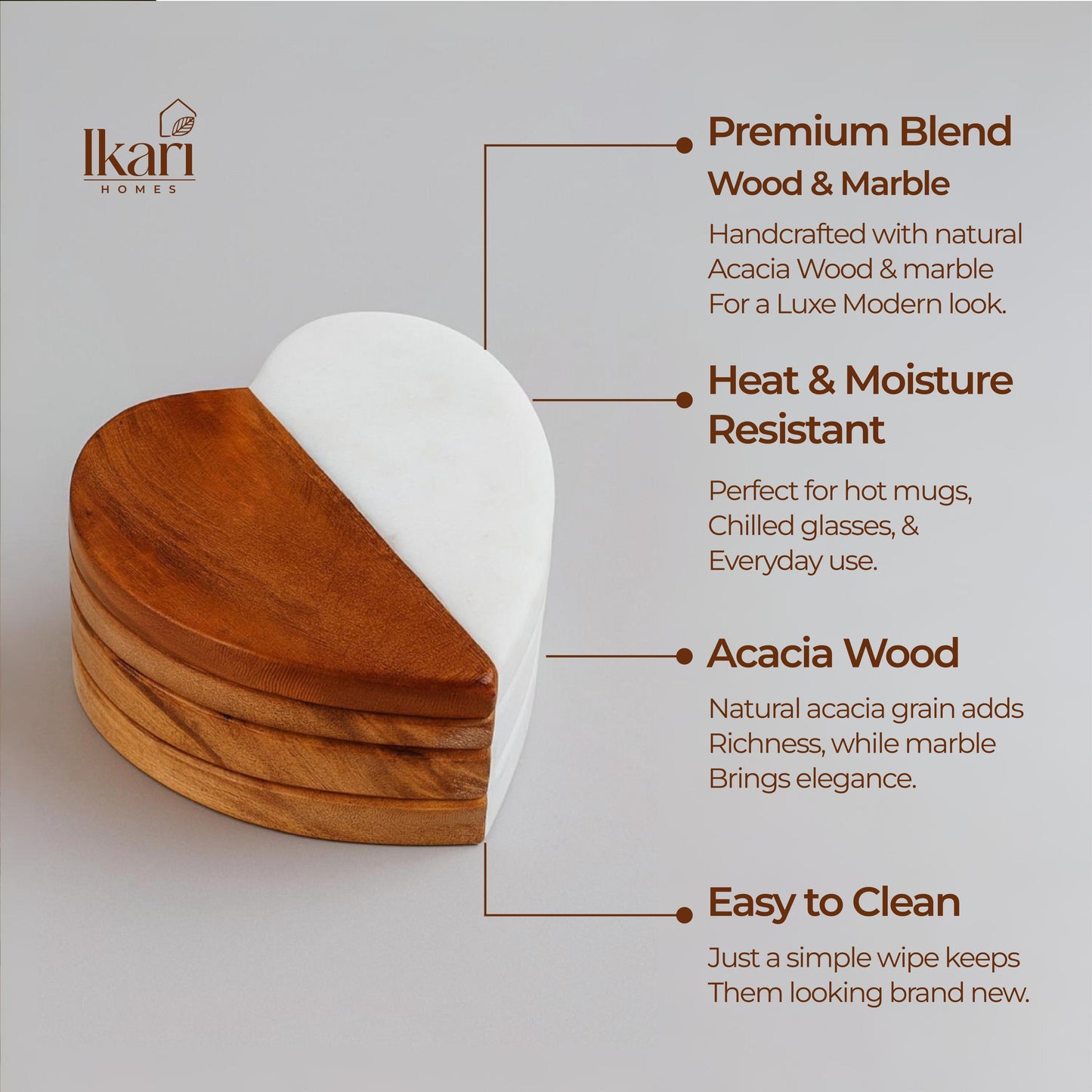Marblewood love coasters - Sets of 4