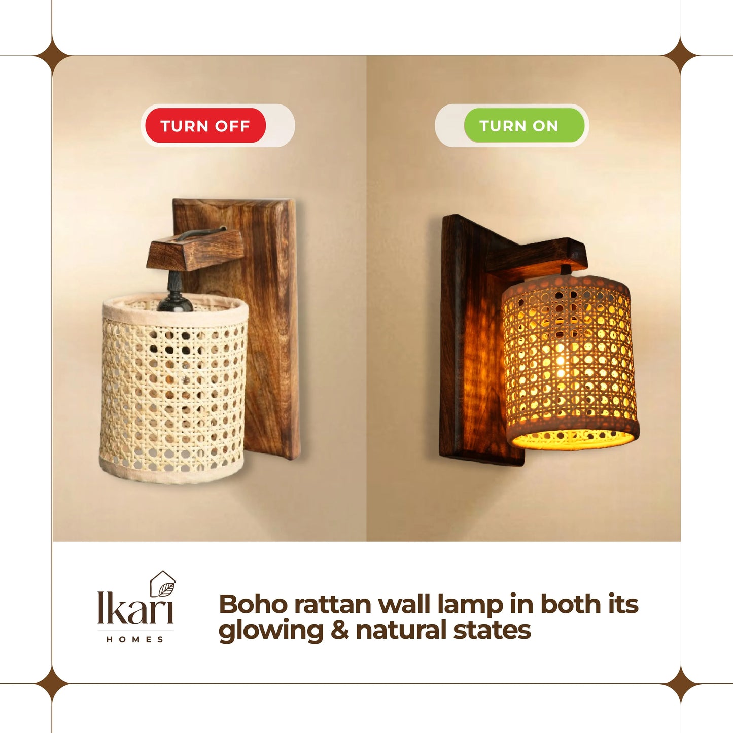 Rustic Rattan Wall Lamp – Geometric Elegance, Boho Glow