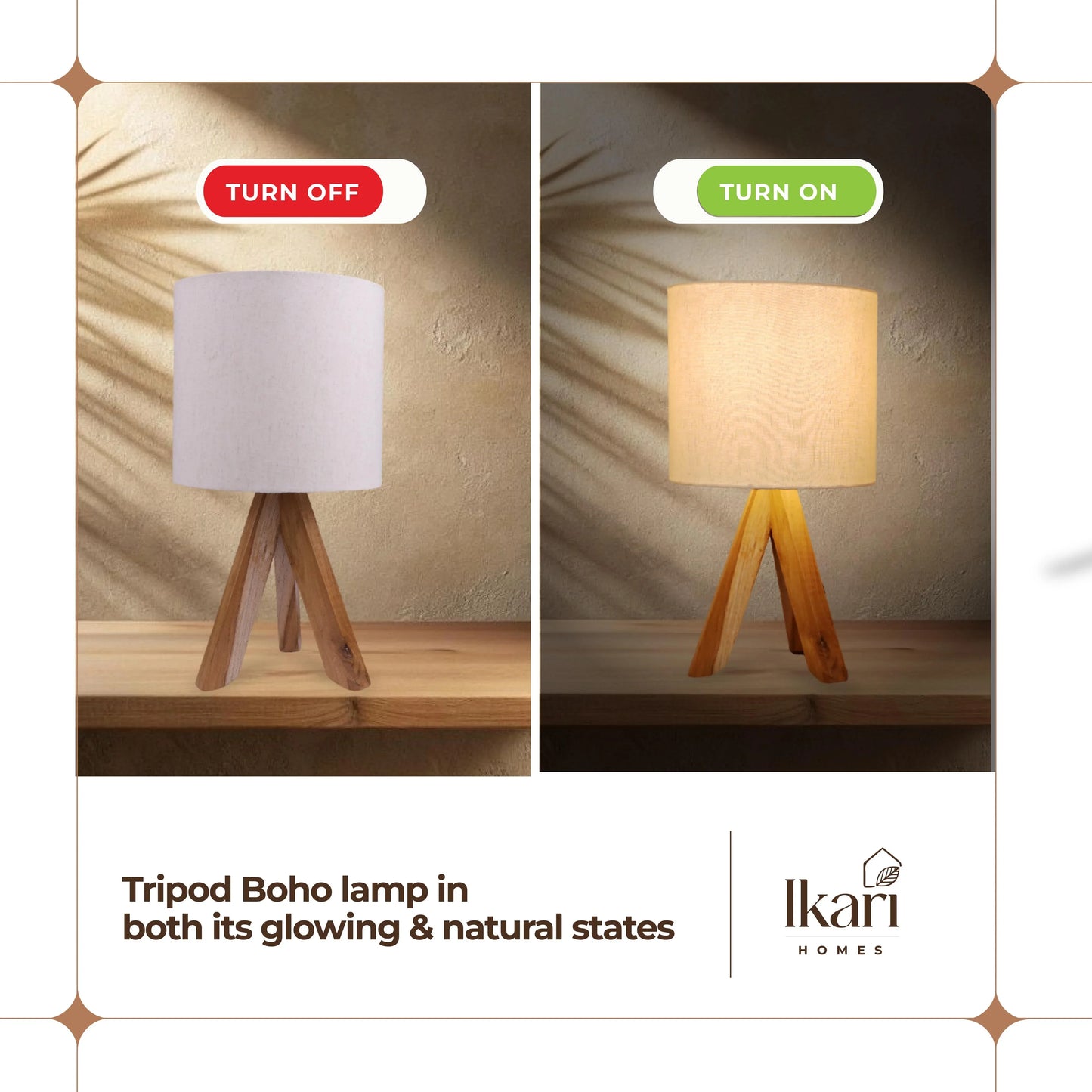 Modern Wooden Tripod Table Lamp – Artisanal Elegance with a Rustic Touch