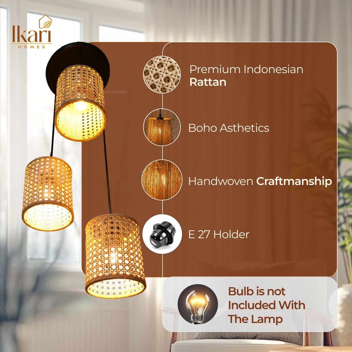 Rattan Woven Hanging Lamp Chandelier