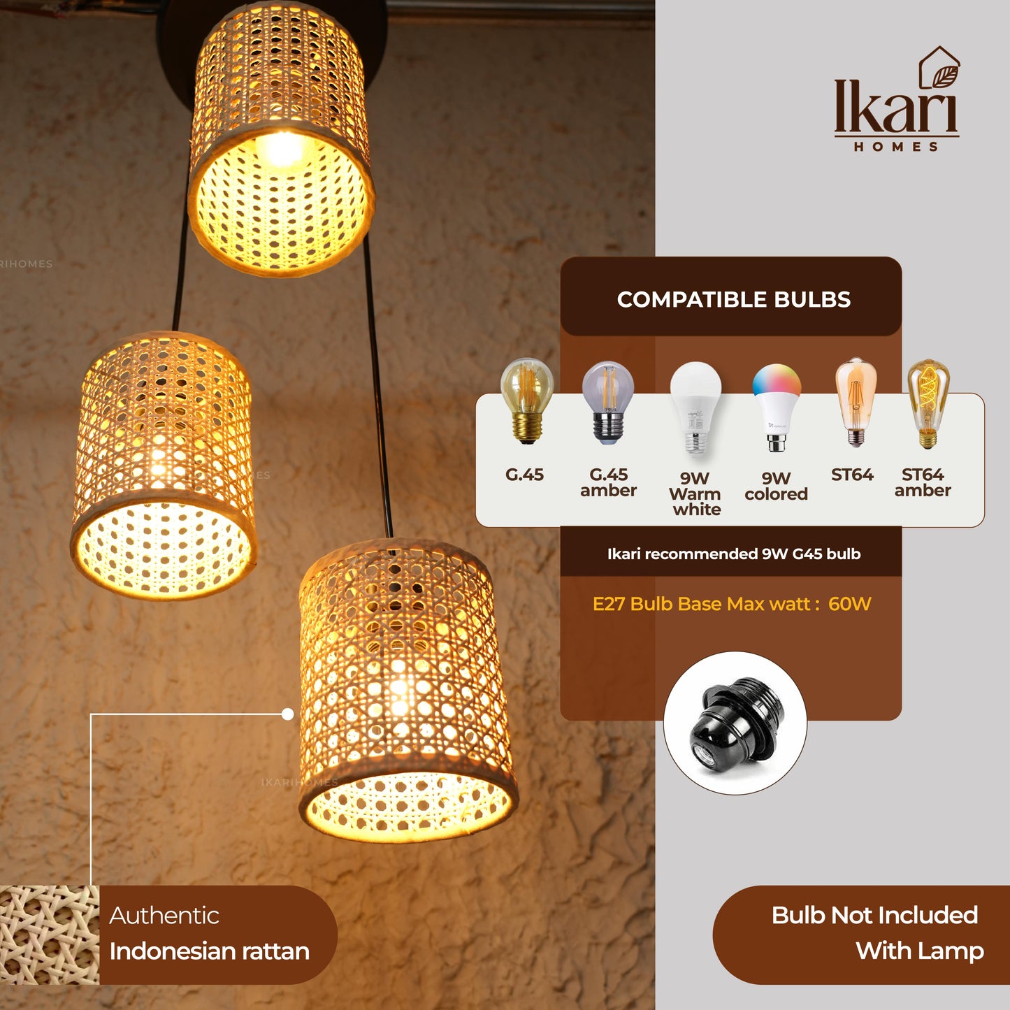 Rattan Woven Hanging Lamp Chandelier