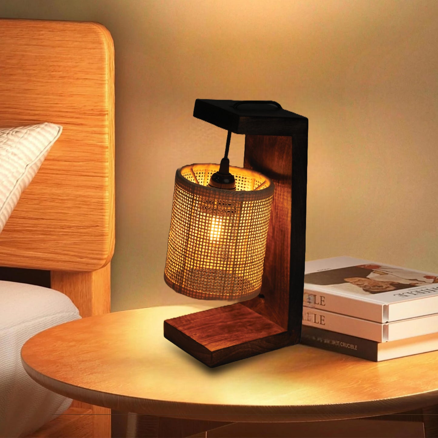 Rattan Square Table Lamp – Natural Form, Warm Function