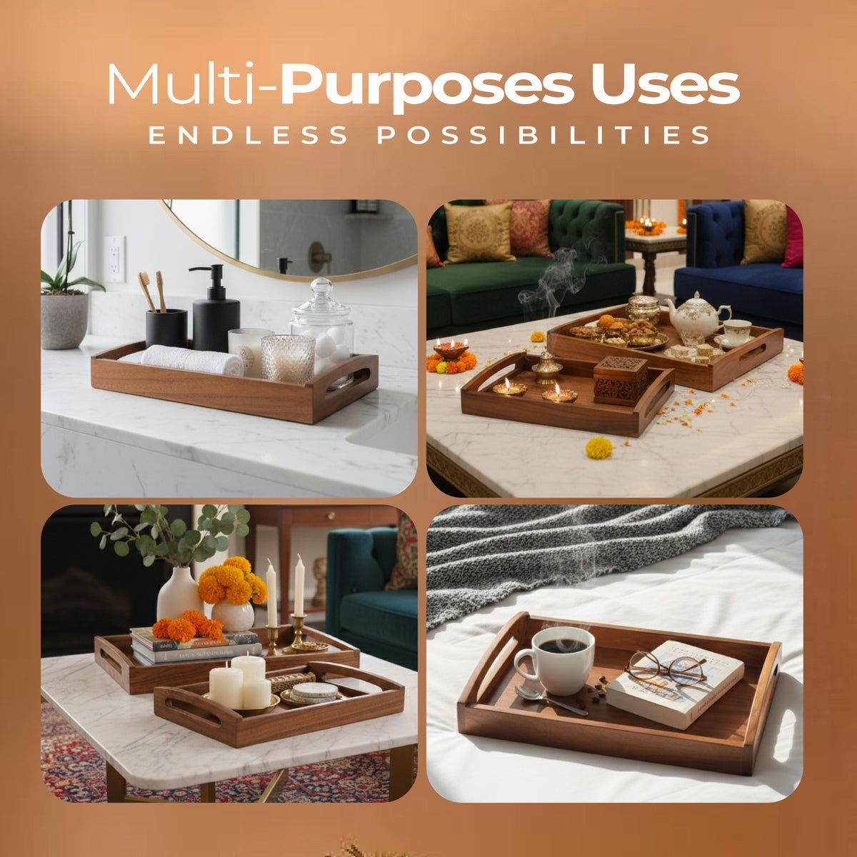 Dual Harmony Acacia Tray Set of 2