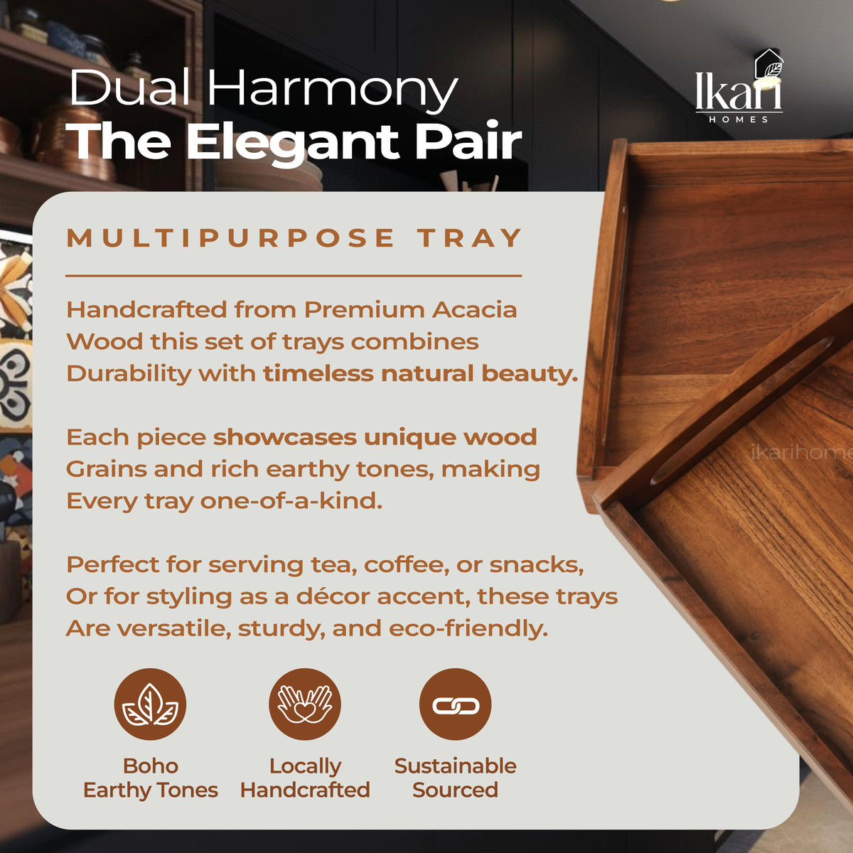 Dual Harmony Acacia Tray Set of 2