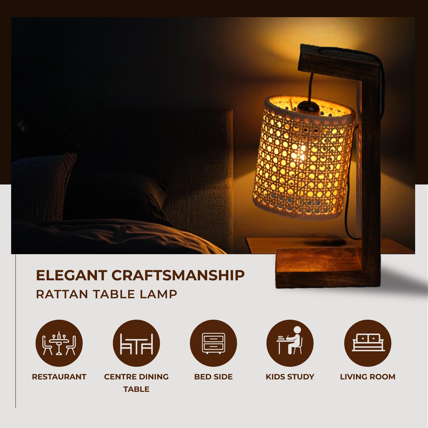 Rustic Rattan Table Lamp – Woven Charm, Gentle Glow