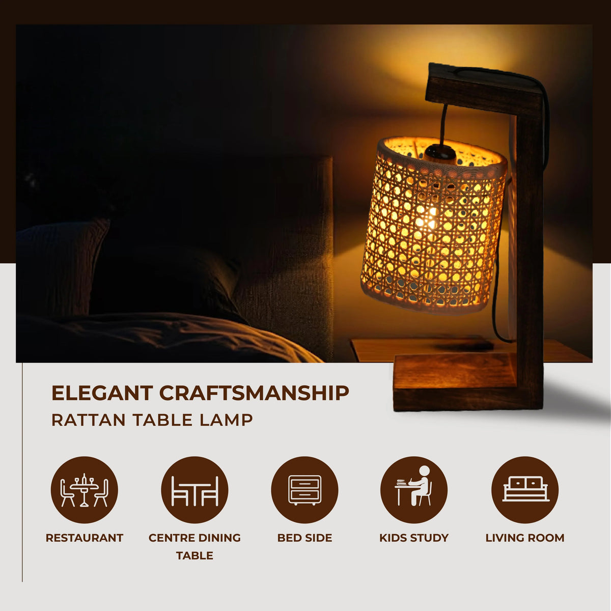 Rustic Rattan Table Lamp – Woven Charm, Gentle Glow