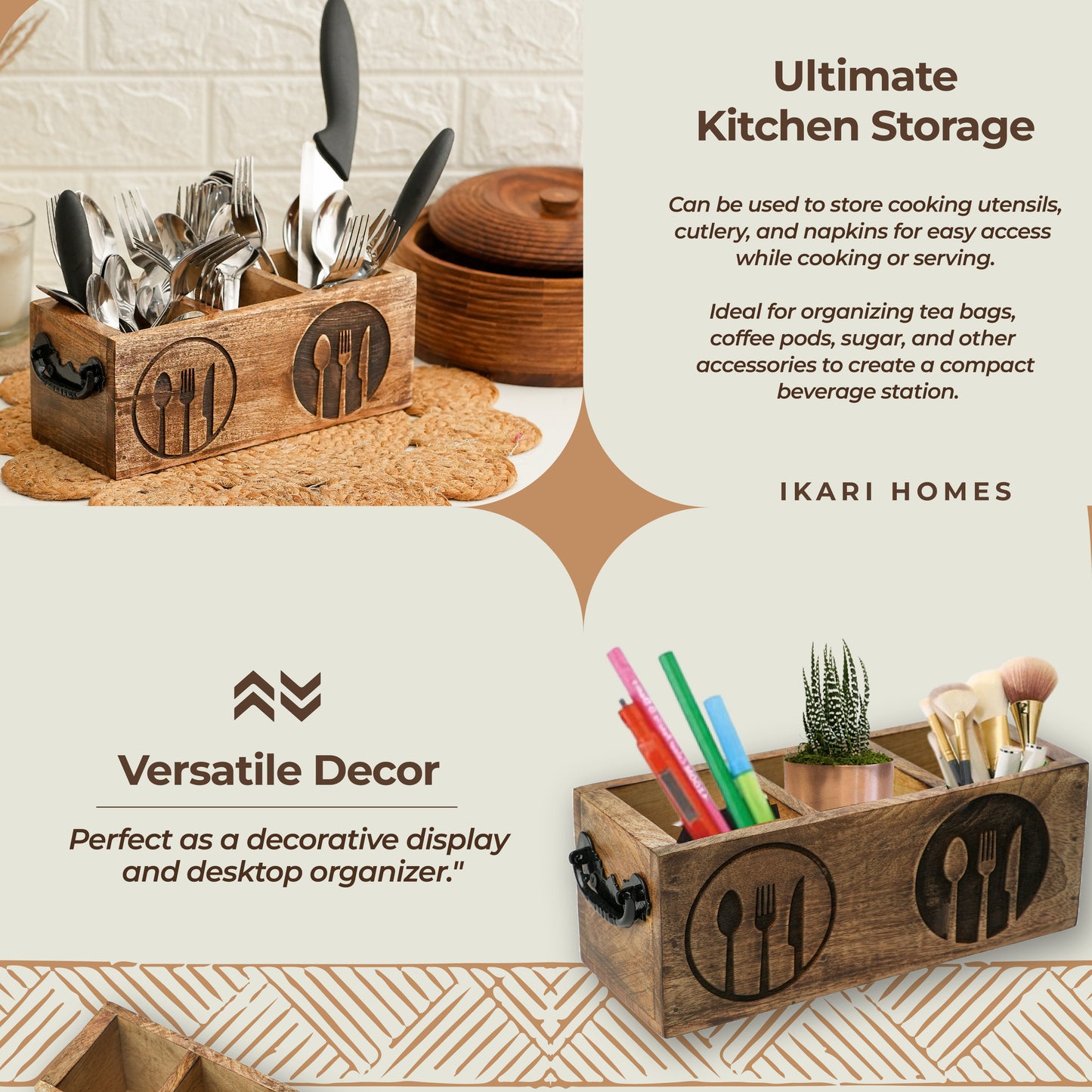 Wooden Caddy and Cutlery Stand