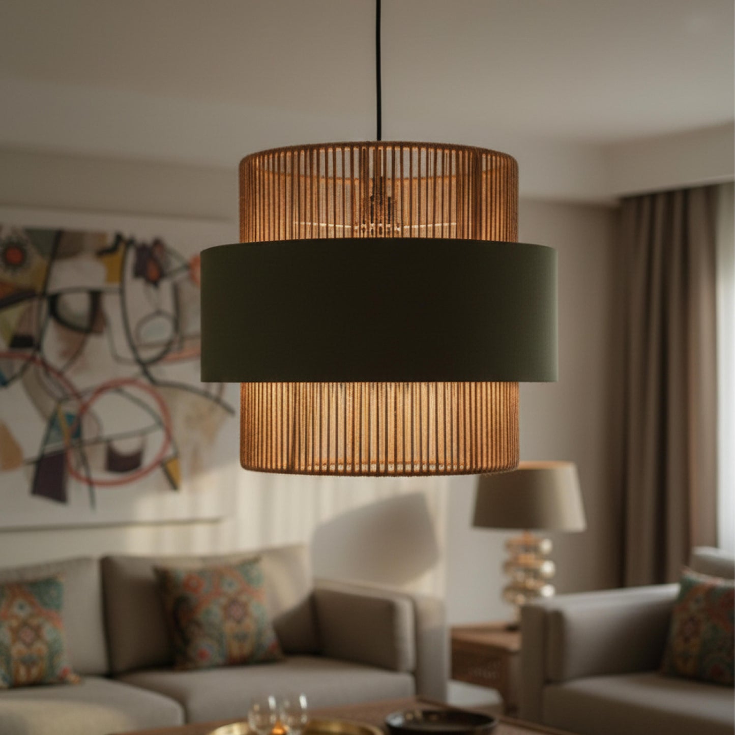 Raffia Olivo Weave Chandelier