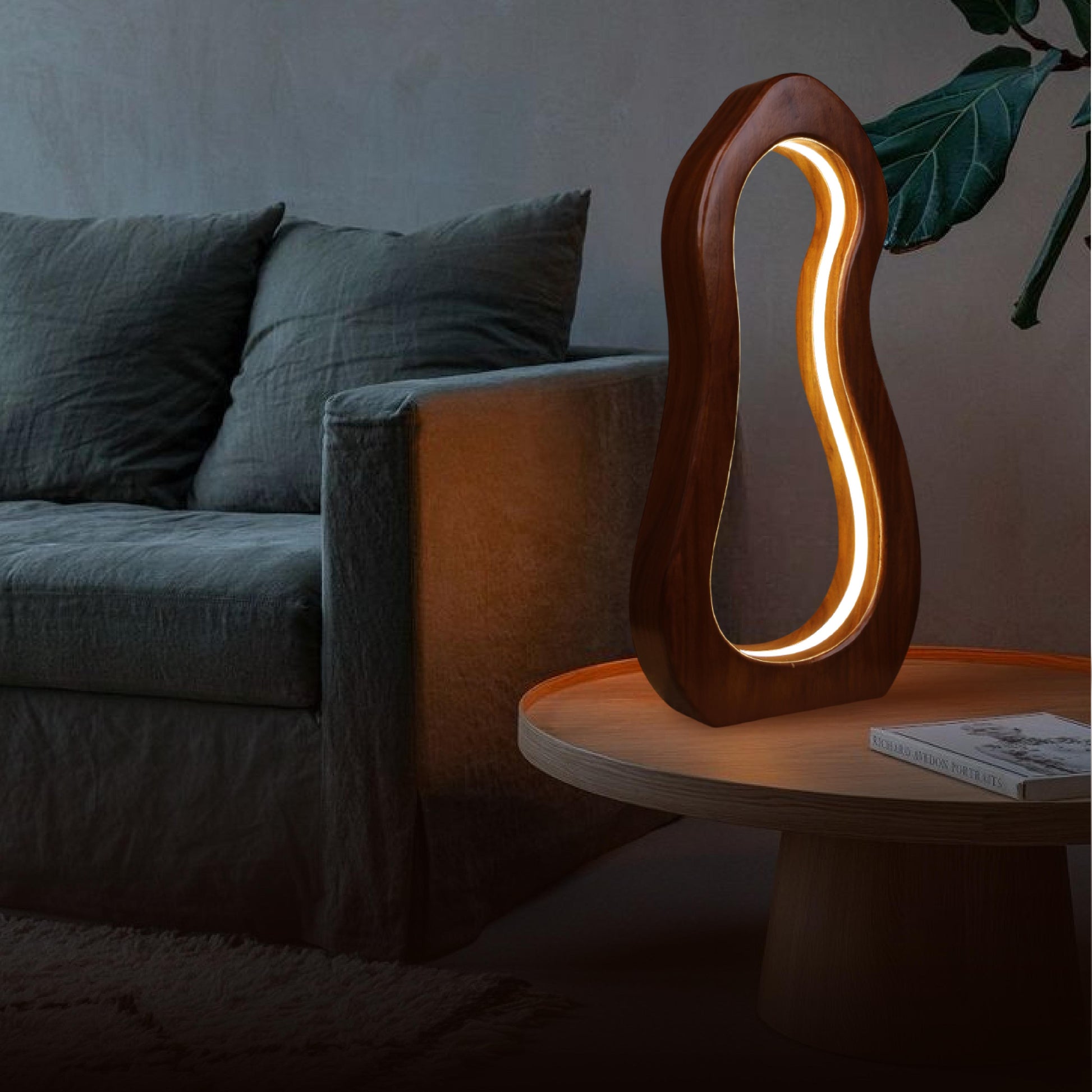 Elysian Lamp by Ikari Homes – a handcrafted wooden table lamp with a warm boho aesthetic, perfect for cozy corners and minimal interiors.”

