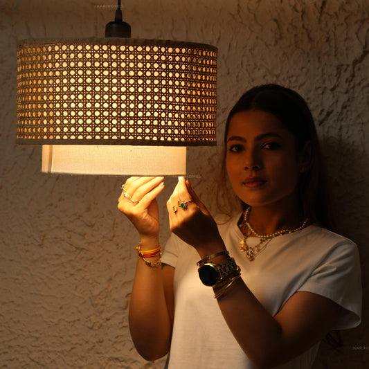 Hexa Duo Rattan Hanging Lamp  (Big Size - 14 Inch)