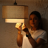 Hexa Duo Rattan Hanging Lamp  (Big Size - 14 Inch)