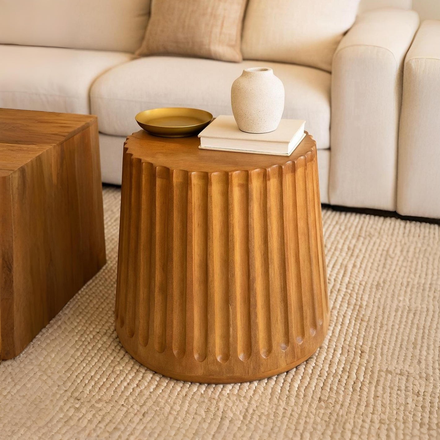 Modo Ottoman Accent Table by Ikarihomes,modern sculptural side table in upholstered finish.