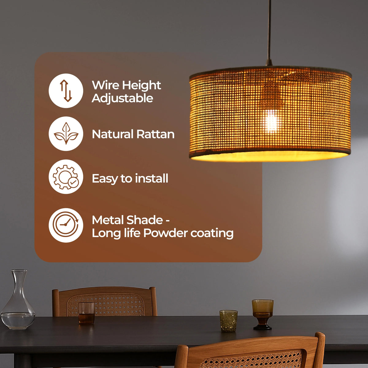 Rattan pendant Lamp shade - 12 inch