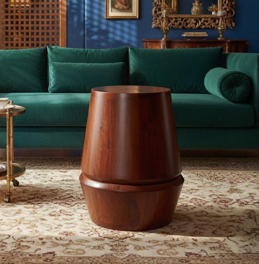 Terra Perch Accent Table by Ikarihomes, Acacia wood, modern minimalist side table.