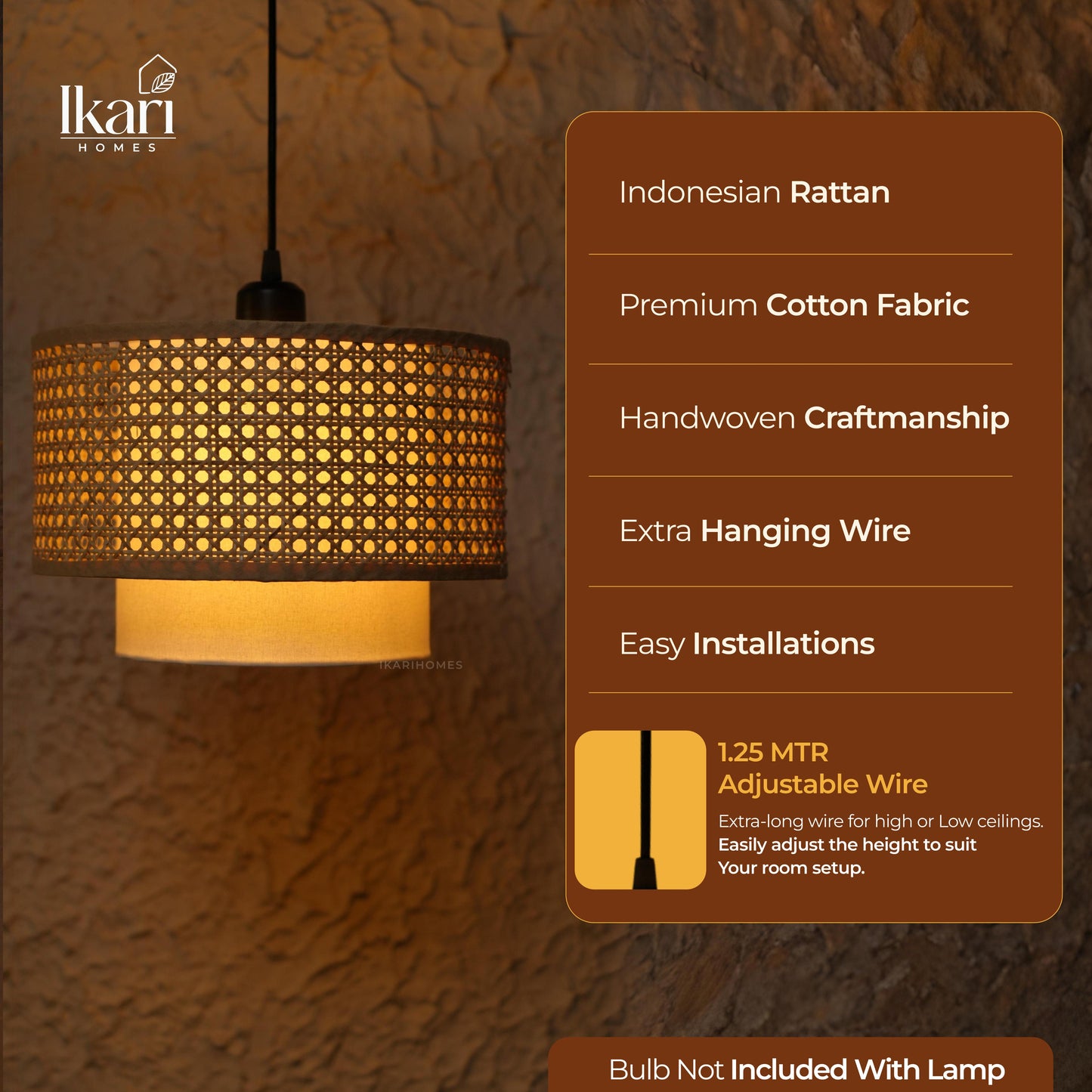 Hexa Duo Rattan Hanging Lamp  (Big Size - 14 Inch)