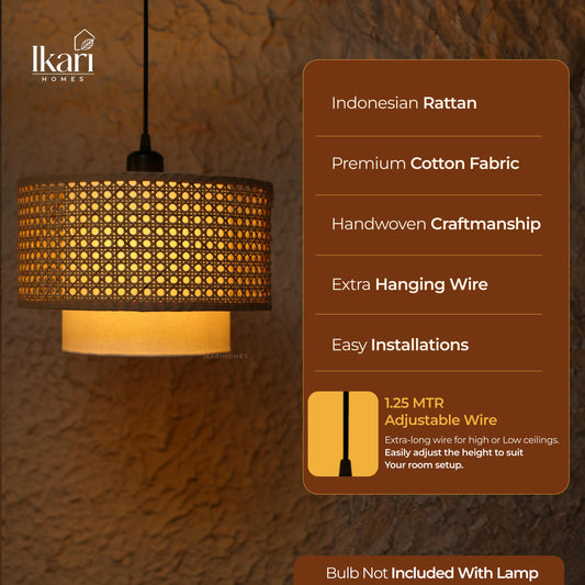 Hexa Duo Rattan Hanging Lamp  (Big Size - 14 Inch)