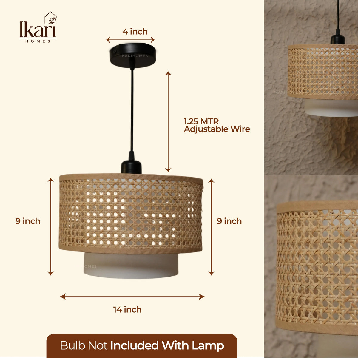 Hexa Duo Rattan Hanging Lamp (Big Size - 14 Inch)