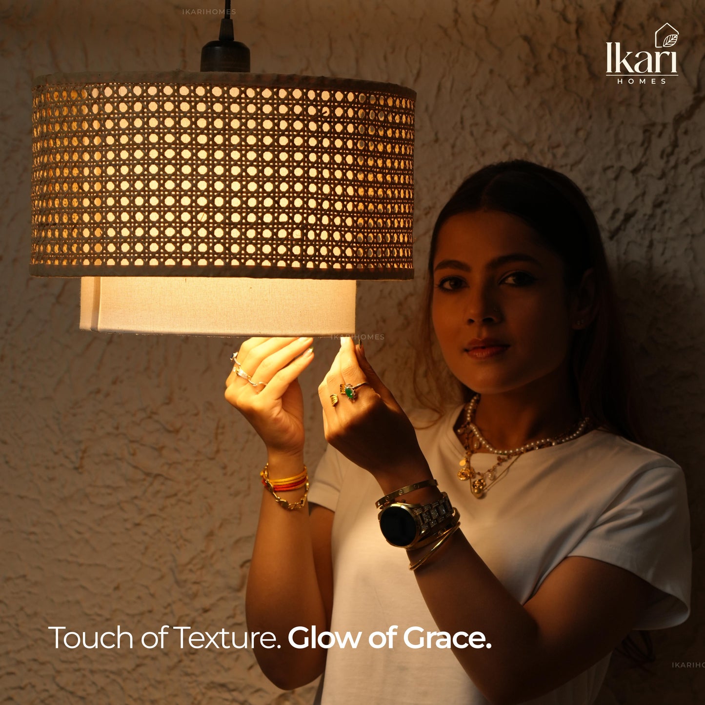 Hexa Duo Rattan Hanging Lamp  (Big Size - 14 Inch)