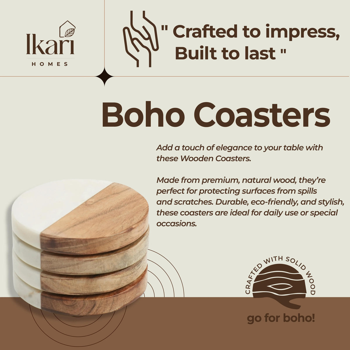 Round Marble & Wood Coasters, Set of 4