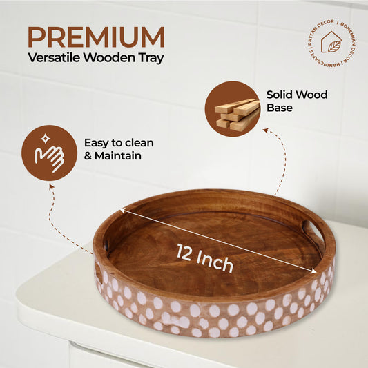 Handcrafted Round Wooden Serving Tray