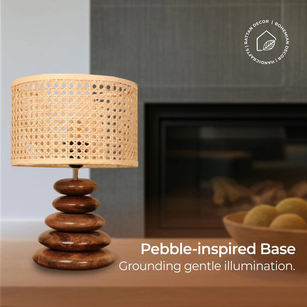 Rattan Pebble Lamp - Crafted for Calm.
