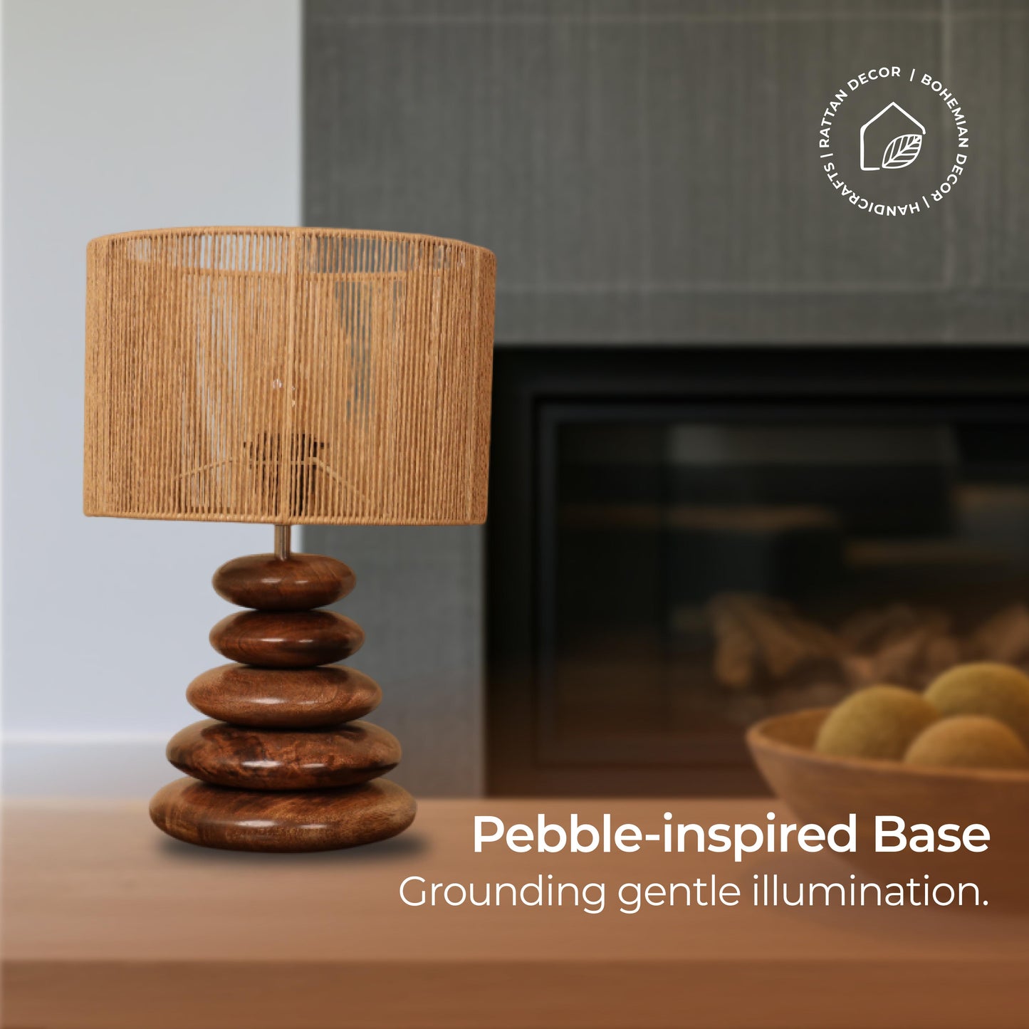 Mist Glow – Raffia Pebble Lamp