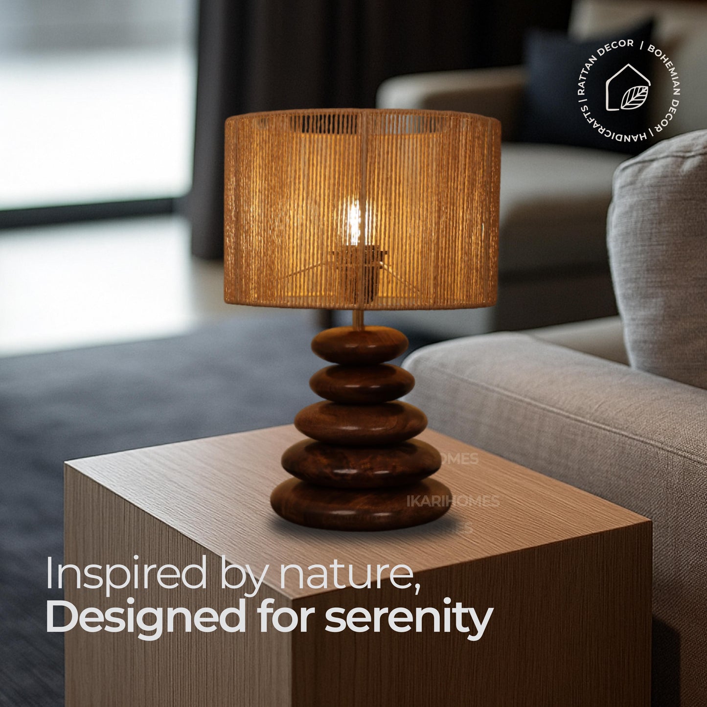 Mist Glow – Raffia Pebble Lamp