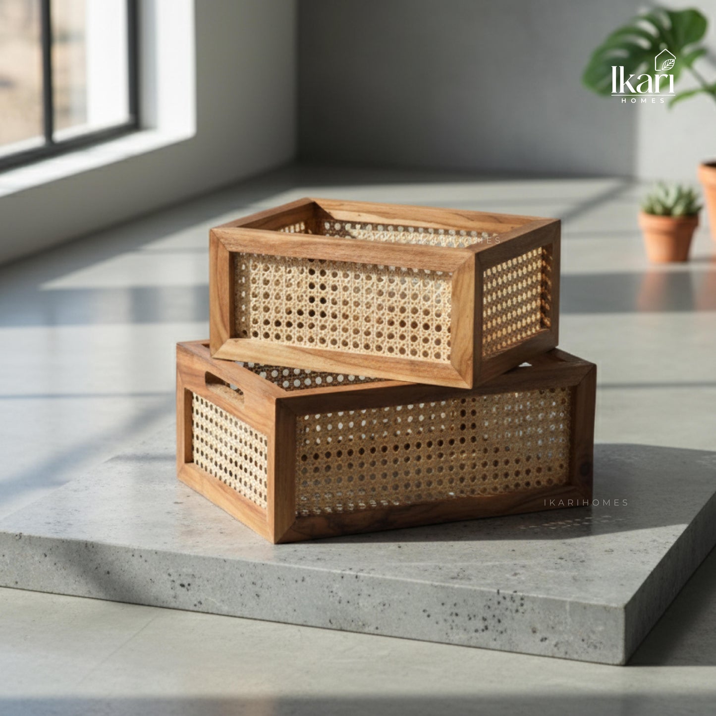 Duo Weave Rattan Baskets - Set of 2