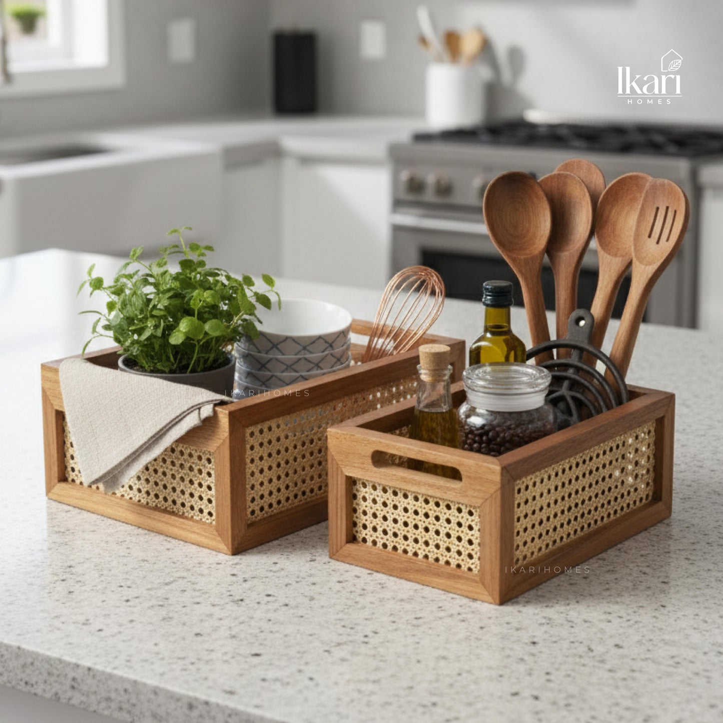 Duo Weave Rattan Baskets - Set of 2