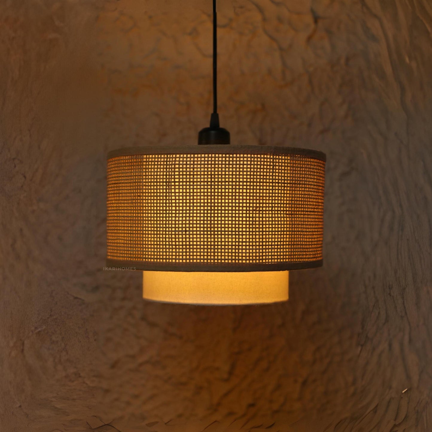 Rattan Square Duo Hanging Lamp 14 Inch