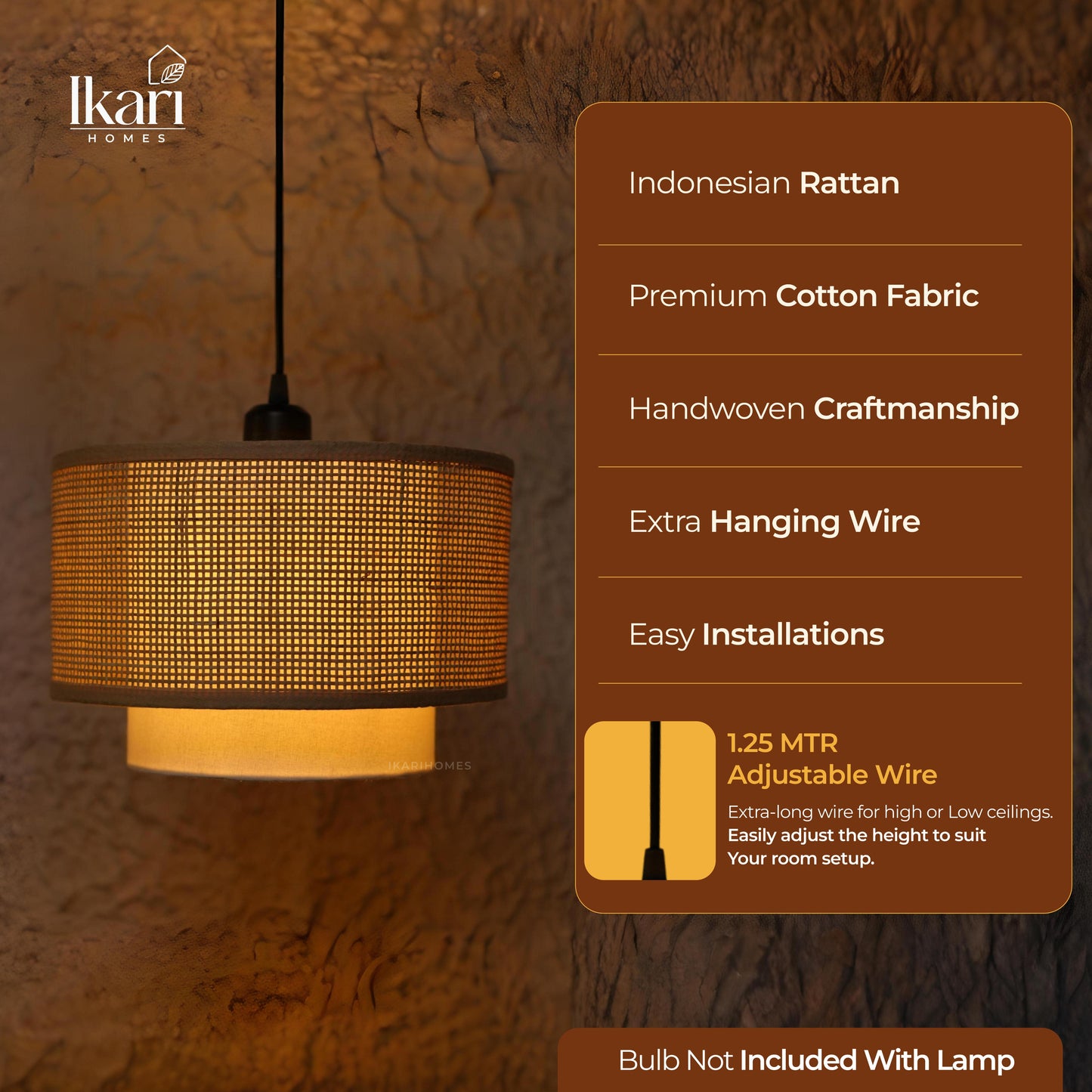 Rattan Square Duo Hanging Lamp 14 Inch