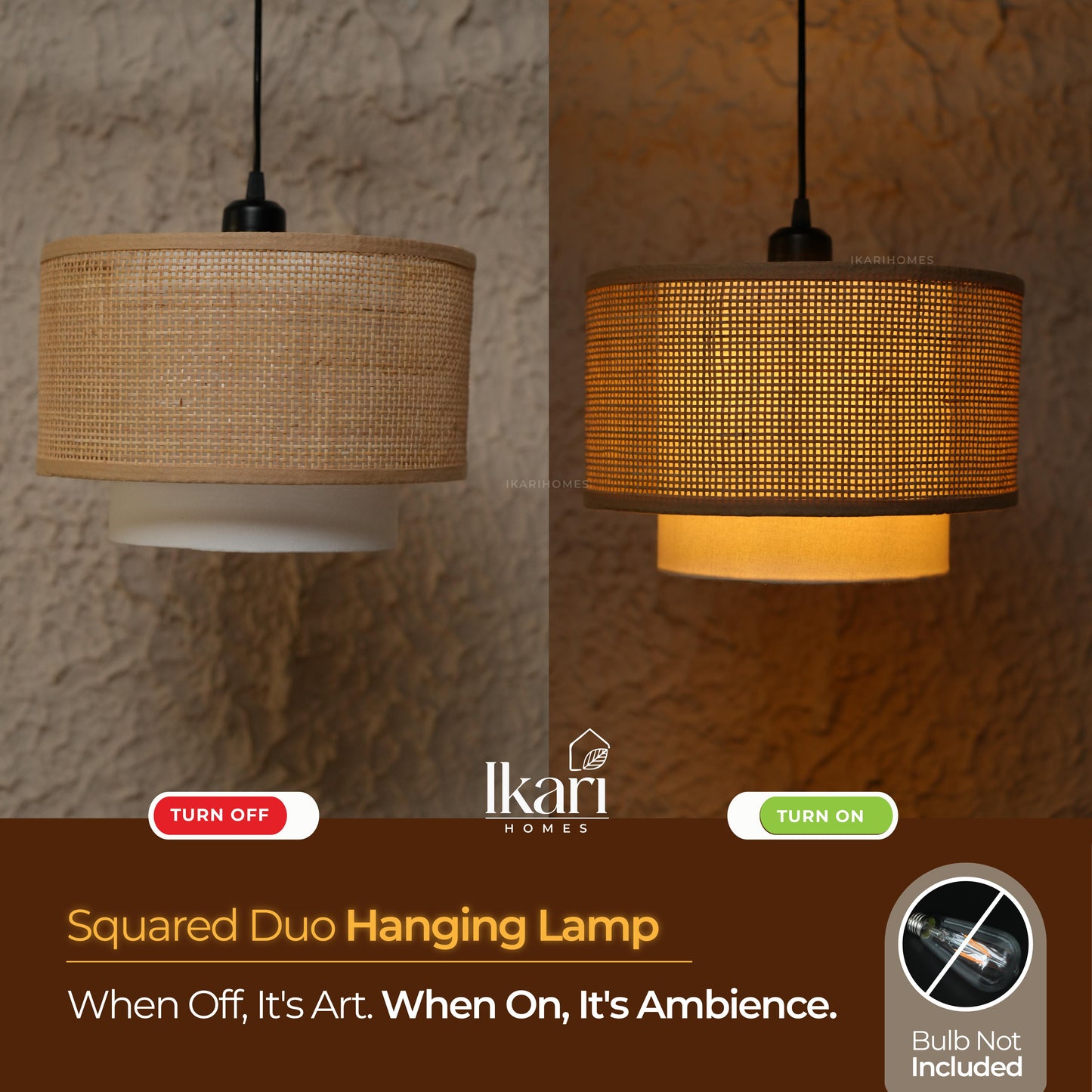 Rattan Square Duo Hanging Lamp 14 Inch