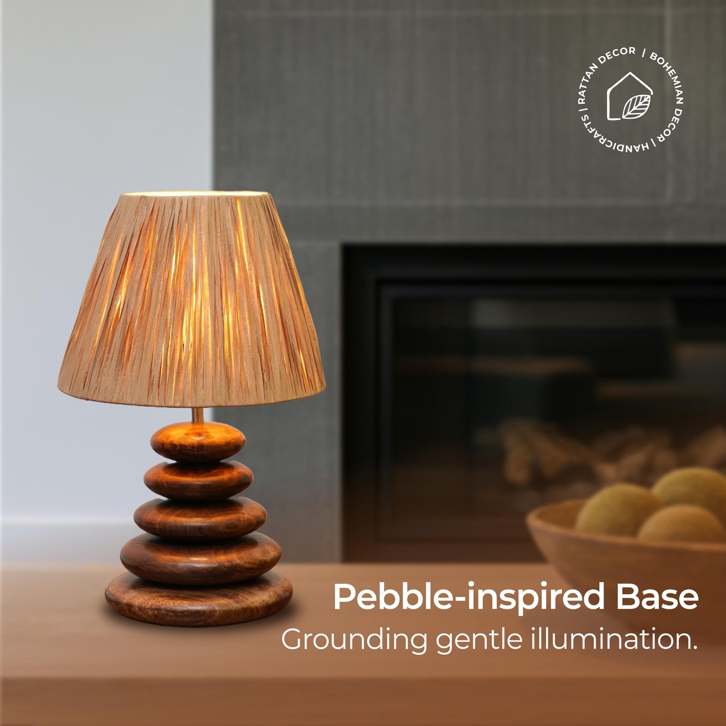Aura Glow – Rattan Pebble Lamp