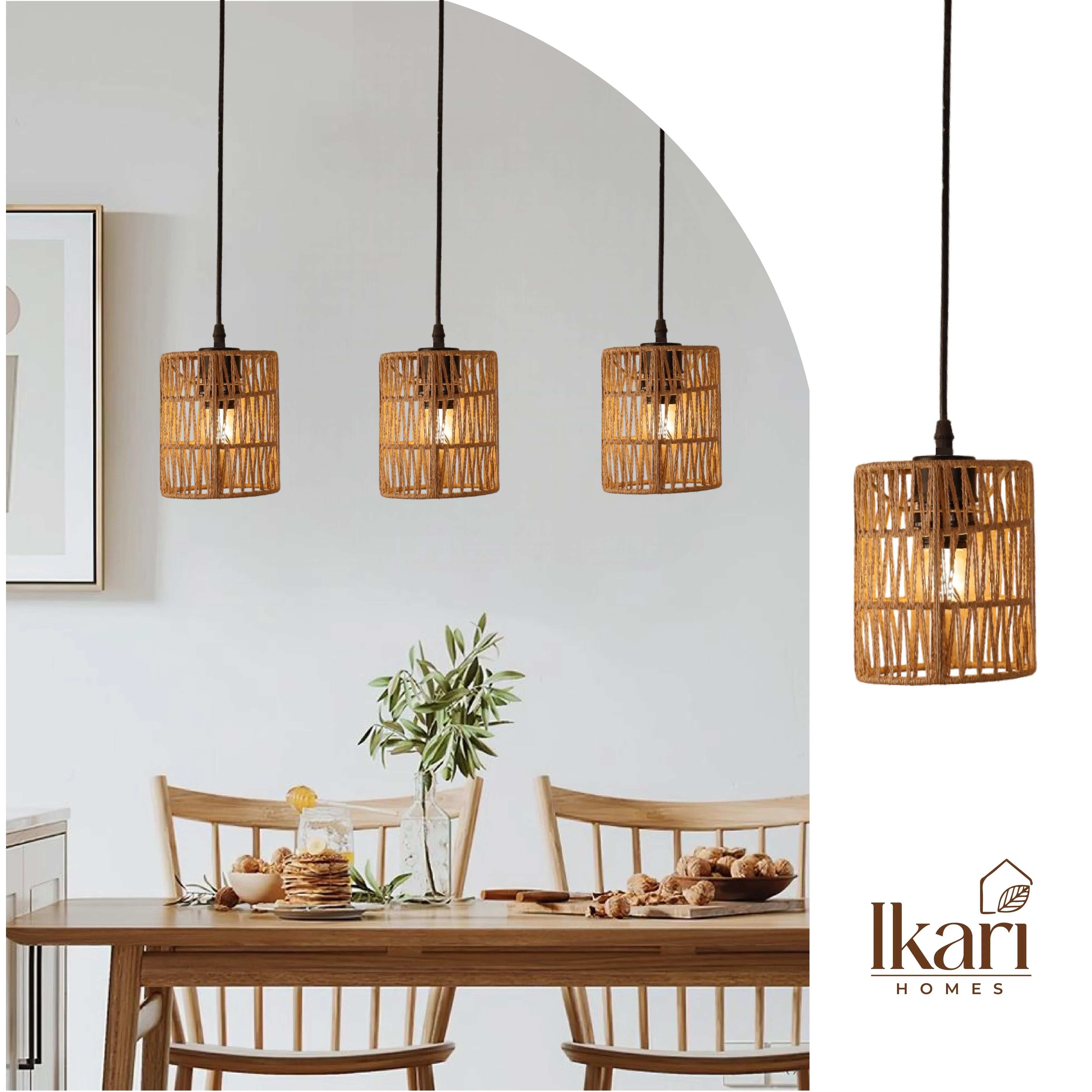 Raffia Zig Zag Pendant Lamp – Handwoven Elegance