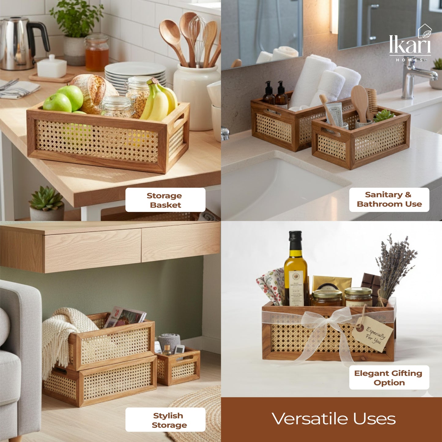 Duo Weave Rattan Baskets - Set of 2