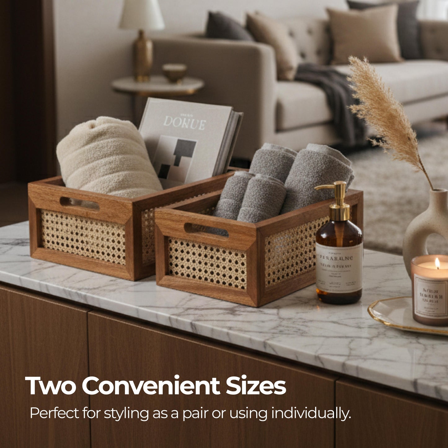 Duo Weave Rattan Baskets - Set of 2