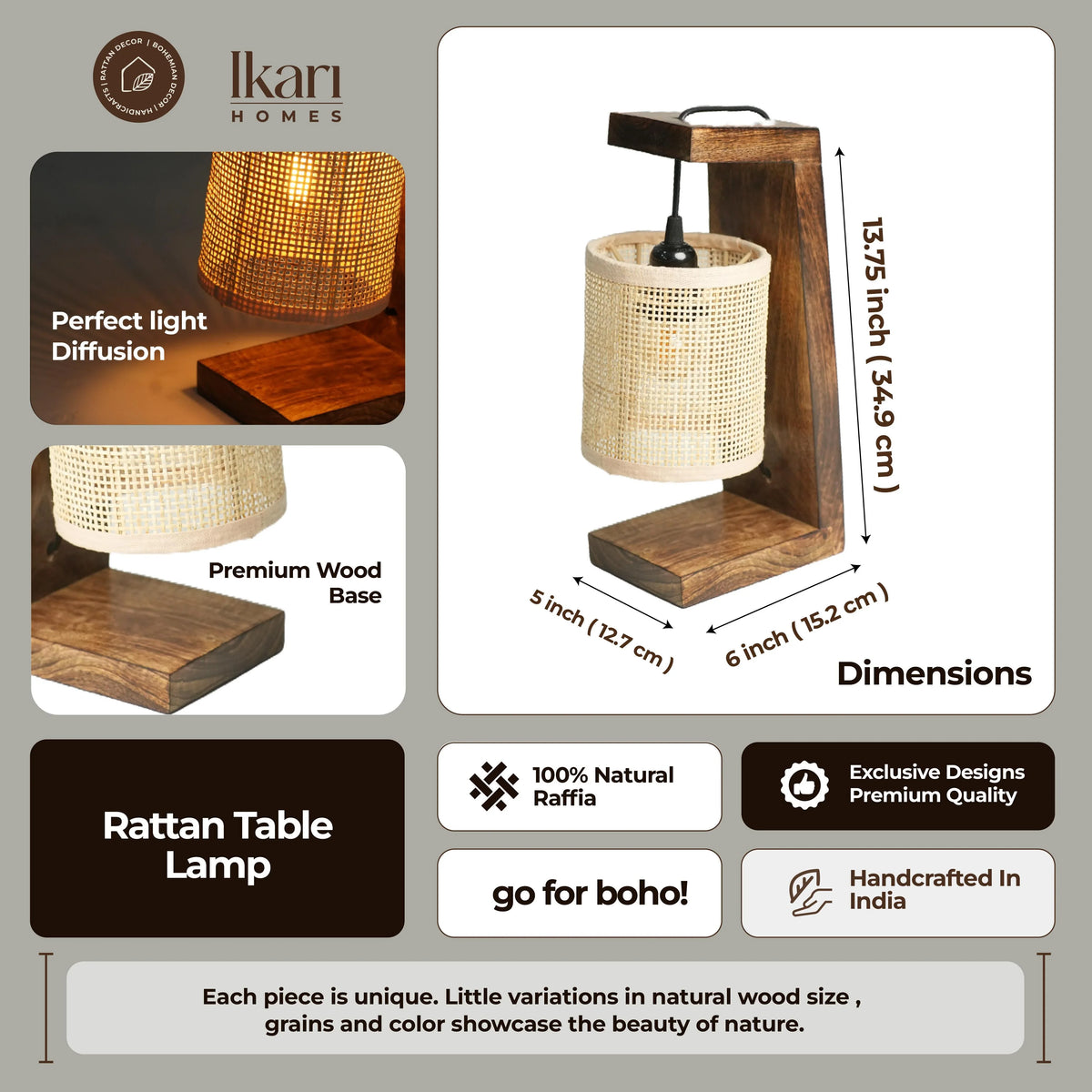 Rattan Square Table Lamp – Natural Form, Warm Function