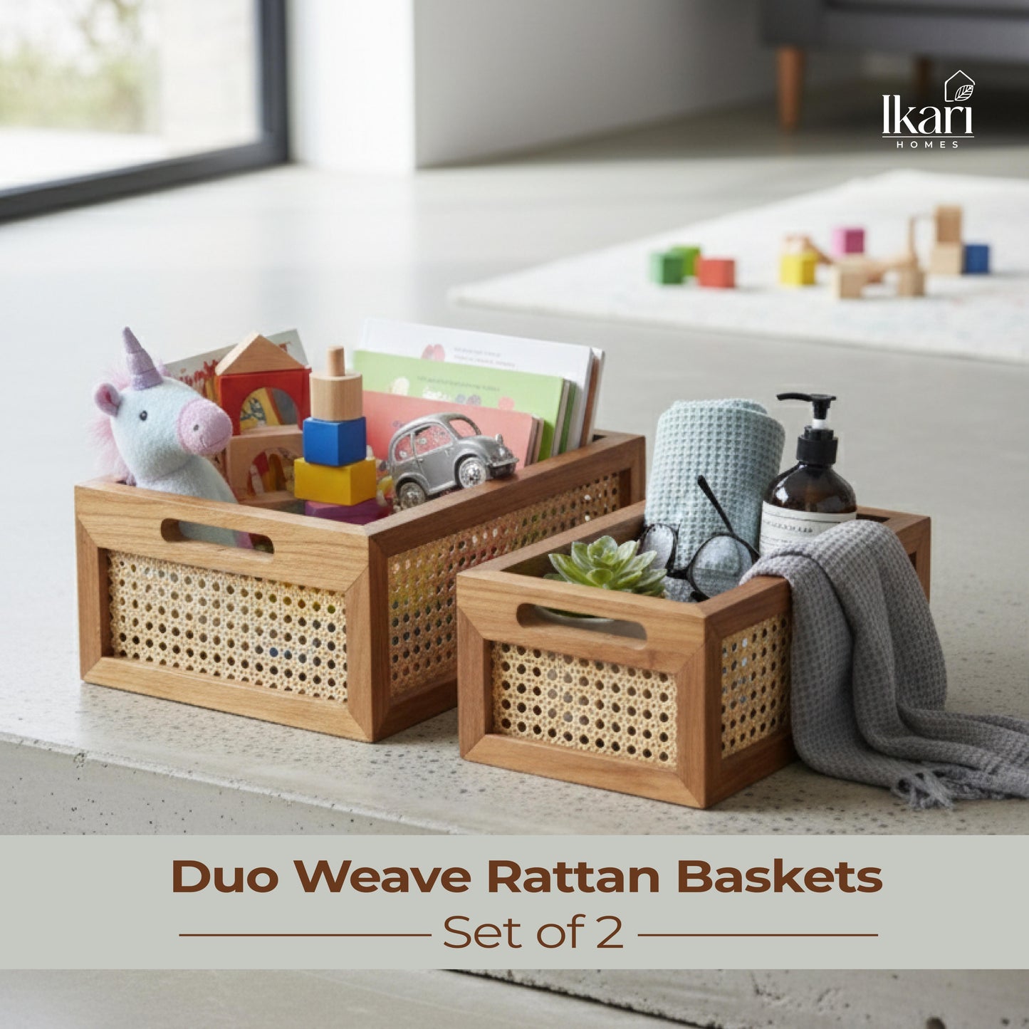 Duo Weave Rattan Baskets - Set of 2