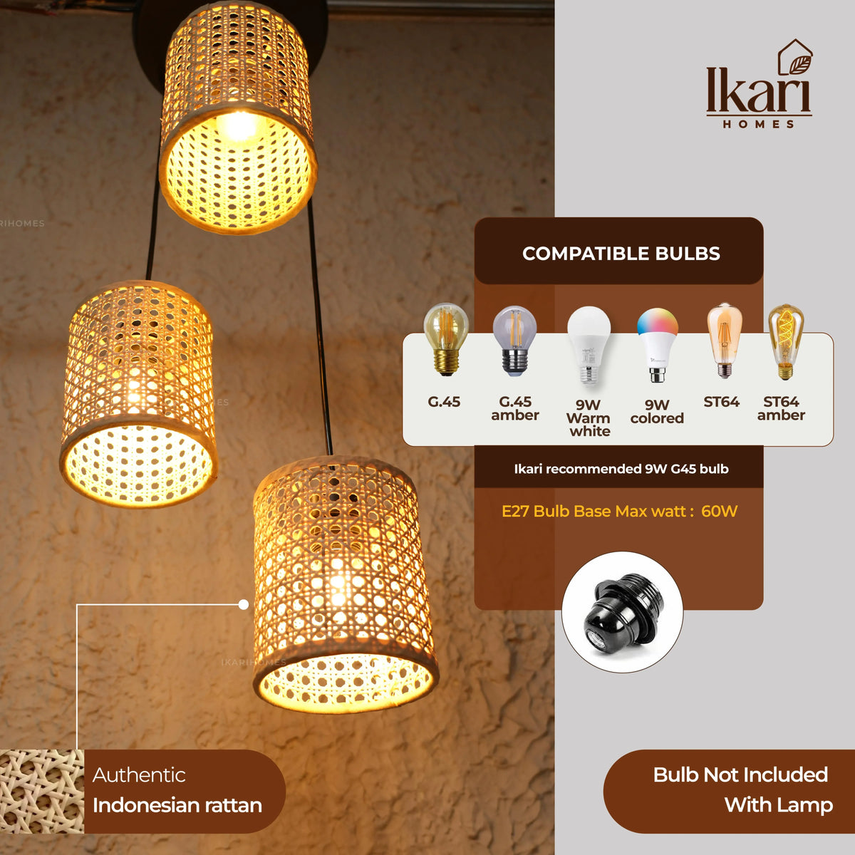 Rattan Woven Hanging Lamp Chandelier
