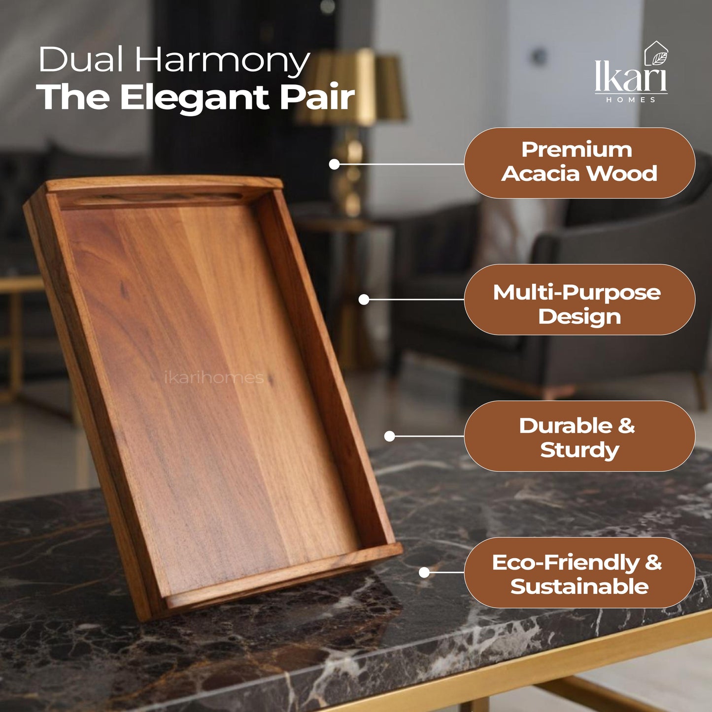 Dual Harmony Acacia Tray Set