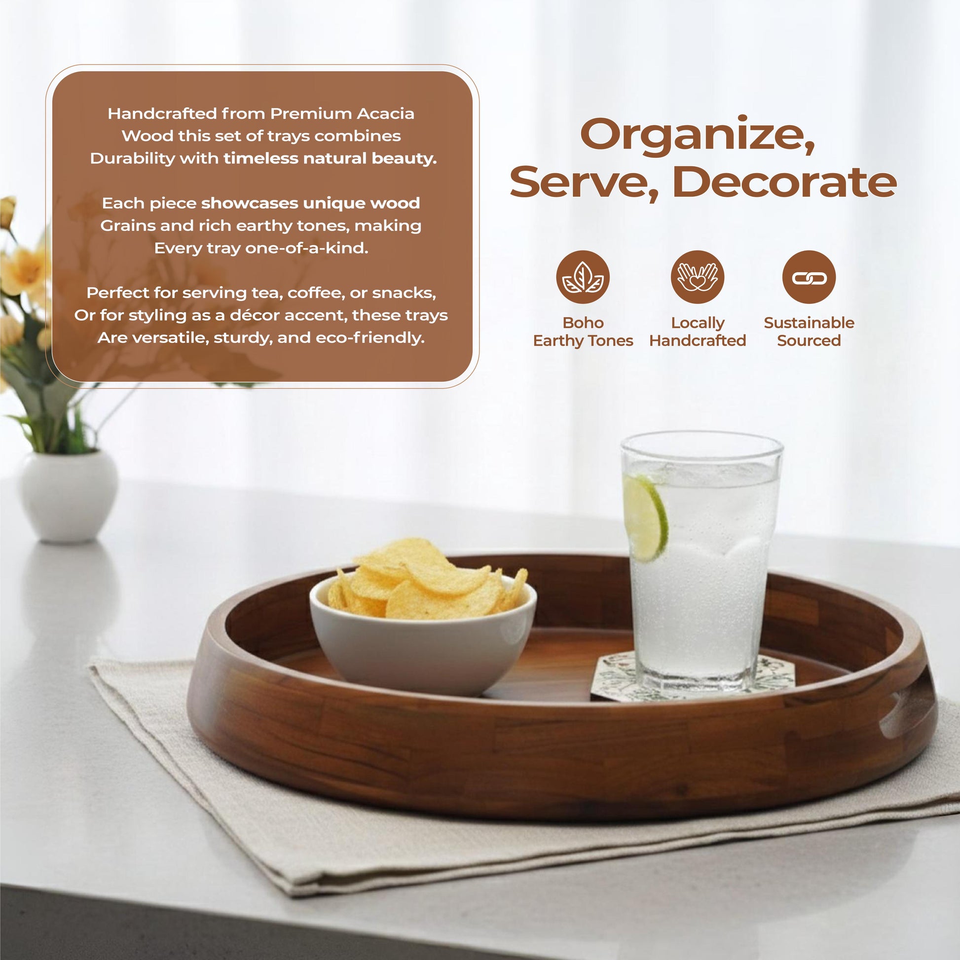 Rustique Boho Premium Acacia Tray 15 in