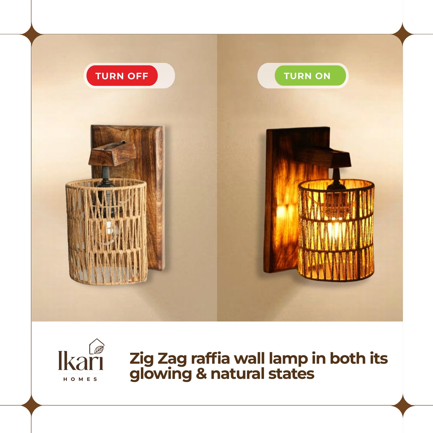 Rustic Wooden Wall Lamp – Textured Elegance, Boho Glow